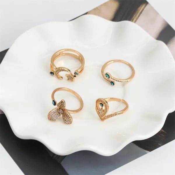Rose Gold Zircon Eye Of The Demon Moon Jewelry Inlaid Diamond Adjustable Size Women Ring