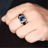 Men Silver Zircon Sapphire Fashion Jewelry Inlaid Diamond Adjustable Size Women Ring