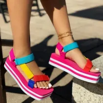 Square Toe Color Patchwork Magic Paste Thick Sole Muffin Platform  Sandals