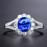 Blue Zircon Silver Petals Fashion Jewelry Inlaid Diamond Adjustable Size Women Ring