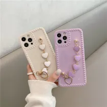 3D Heart Frame Drop Proof Phone Case for iPhone13 12 11 Pro Max with Love Heart Chain Wristband