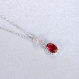 Sterling Silver Emerald Cut Ruby Pendant Necklace
