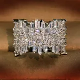 Silver Fashion Jewelry Hollow Out Irregular Inlaid Diamond Women Ring
