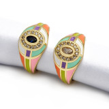 Enamel Color Double Layer Oval Gold Plated Crystal Open Rings Women Jewelry For Party