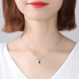 Sterling Silver Pear Cut Zirconia Emerald Pendant Necklace