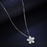 Sterling Silver Moissanite Diamond Camellia Pendant Necklace