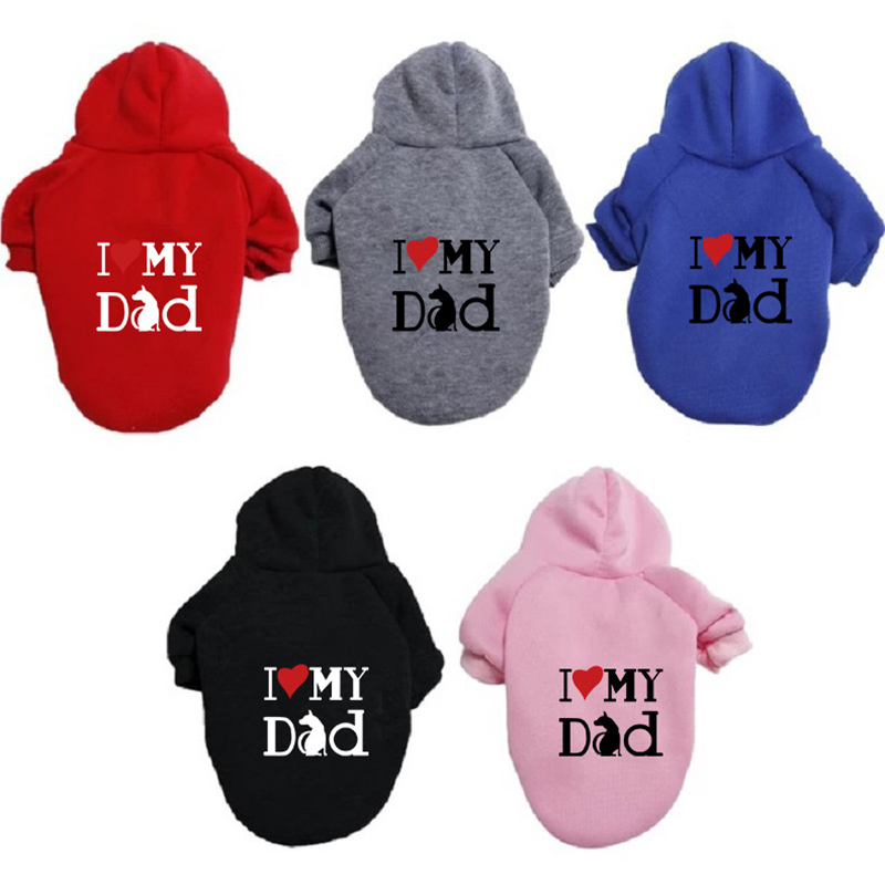 Pet Dog Hoodie Pure Color Clothes I Love My Dad Slogan Warm Sweater