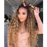 Women Gradient Golden Curly Brazilian Mini Lace Front Wig