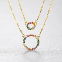 Sterling Silver Rainbow Diamonds Zirconia Ring Pendant Necklace