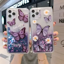 Printed Daisy Butterflies Quicksand Drop Proof Phone Case for iPhone13 12 11 Pro Max