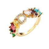 Golden Zircon 26 English Letters Fashion Jewelry Inlaid Diamond Adjustable Size Women Ring