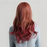 Women Long Brown Mix Blonde Wave Wigs With Neat Bangs