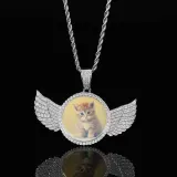 18K White Gold Angel Frame Zirconia Diamonds Pendant Necklace