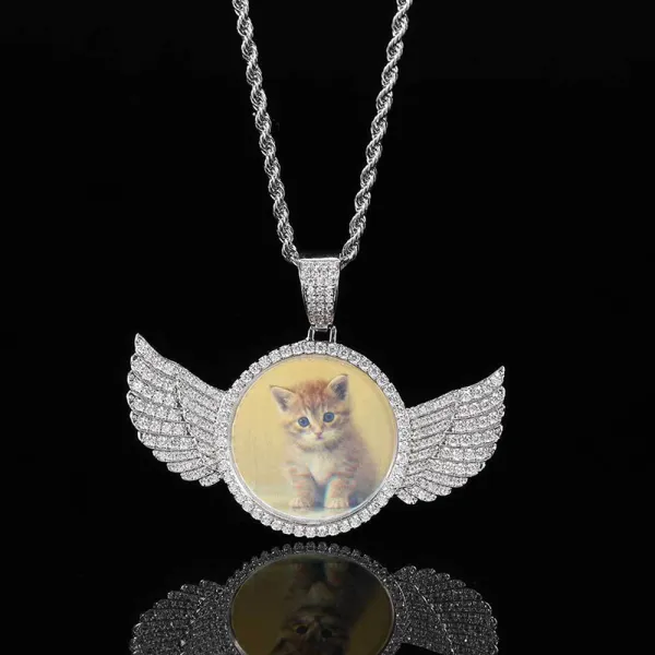 18K White Gold Angel Frame Zirconia Diamonds Pendant Necklace