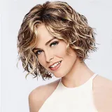 Women Synthetic Wavy Short Curls Hair Wigs Middle Parting Wig