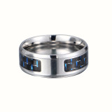Men Silver Grid Fashion Jewelry Inlaid Women Ring