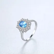 Sterling Silver Solitaire Oval Cut Solitaire Sapphire Gemstone Rings