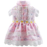 Pet Small Dog Pink Lace Floral Dress Dog Puppy Cloth