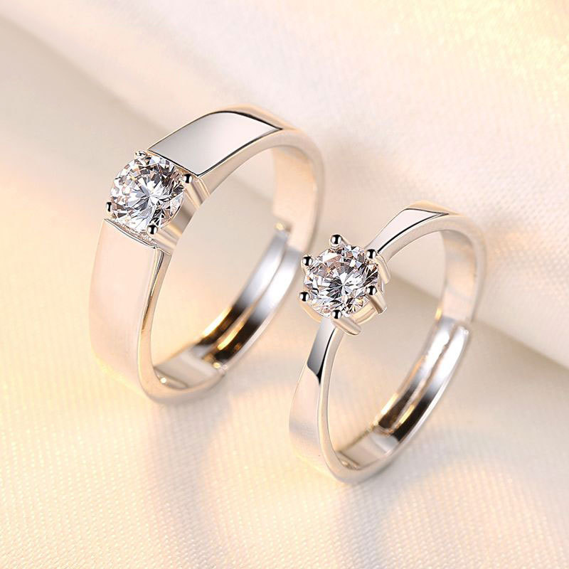 Couples Silver Zircon Get Married Fashion Jewelry Inlaid Diamond Adjustable Size Women Ring