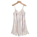 Women 2 Pieces Satin Silk Sleepwear Long Sleeve Robe Nightgown and Sling Sleep Dress Pajamas Set
