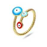 18K Real Gold Plated Colorful Evils Eyes Open Rings Brass Gold Enamel Turkish Eyes Rings For Wife Gift