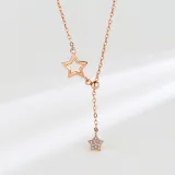 14K Rose Gold Stars Moissanite Diamonds Pendant Necklace