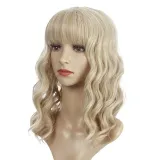 Women Synthetic Short Dye Wavy Hair Wigs Middle Parting Curly Wig