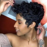 Women Synthetic Black Pretty Short Curly Hair Wigs Cut Full Wig