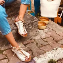 Women Open Toe Fish Mouth Cross Tie Flat Sandal Slipper