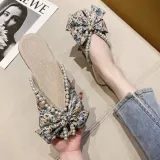 Women Boho Bohemia Flower Bow Tie Closed Toe Leisure Beach Sandalias