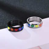 Jewelry Men Women Ring Stainless Steel Ring Rainbow Heart Gay & Lesbian Pride Couple Wedding Rings