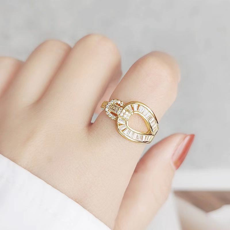 Silver Gold Zircon Horseshoe Jewelry Inlaid Diamond Adjustable Size Women Ring