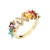 Golden Zircon 26 English Letters Fashion Jewelry Inlaid Diamond Adjustable Size Women Ring