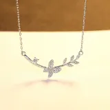 Sterling Silver 18K White Gold Butterfly Solitaire Zirconia Pendant Necklace
