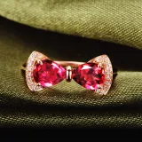 Red Zircon Bowknot Jewelry Inlaid Diamond Adjustable Size Women Ring