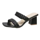 Women Woven Leather Comfort Walking Flip Flops High Heel Pump Sandals