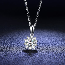 Sterling Silver Pave Moissanite Diamond Snowflake Pendant Necklace
