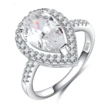 Silver Zircon Water Drop Fashion Jewelry Inlaid Diamond Women Ring