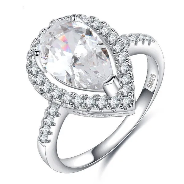 Silver Zircon Water Drop Fashion Jewelry Inlaid Diamond Women Ring