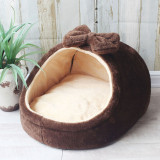 Semi Enclosed Warm Dog Bed Pet Nest with Plush Bow