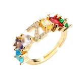 Golden Zircon 26 English Letters Fashion Jewelry Inlaid Diamond Adjustable Size Women Ring
