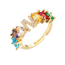 Golden Zircon 26 English Letters Fashion Jewelry Inlaid Diamond Adjustable Size Women Ring