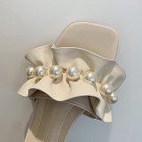 Women Pearls Open Toe Bare Flat Heel Leisure Sandalias Slippers