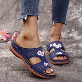 Women Open Toe Flower Pattern Wide Strap Platform Sandal Slipper