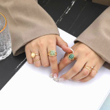 Emerald 7 Pieces Fashion Jewelry Inlaid Diamond Women Ring