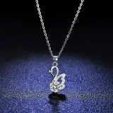 Sterling Silver Swan Round Cut Moissanite Zirconia Diamonds Pendant Necklace