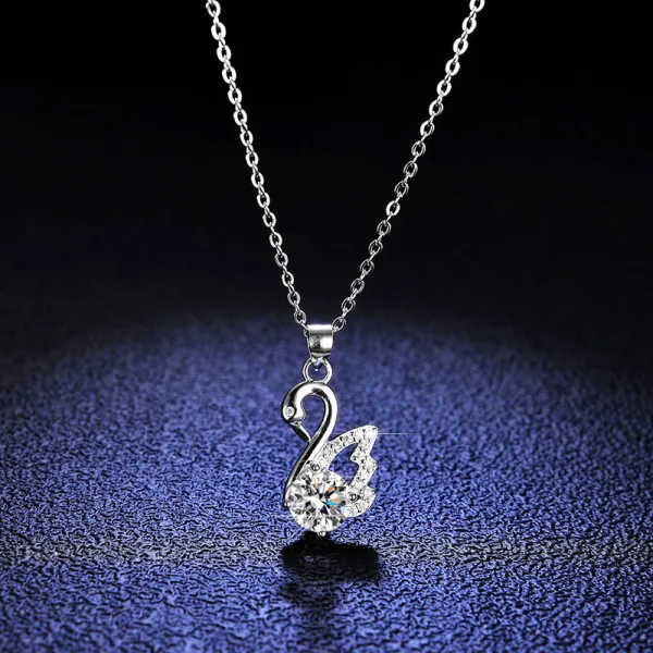 Sterling Silver Swan Round Cut Moissanite Zirconia Diamonds Pendant Necklace