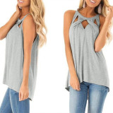 Women Halter Hollow Out Sleeveless Casual Loose T-shirts