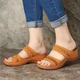 Women Wedge Sandal PU Leather Outdoor Muffin Thick Sole Slippers