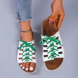 Women Open Toe Cross Tie Hollow Out Flat Sandal Slipper
